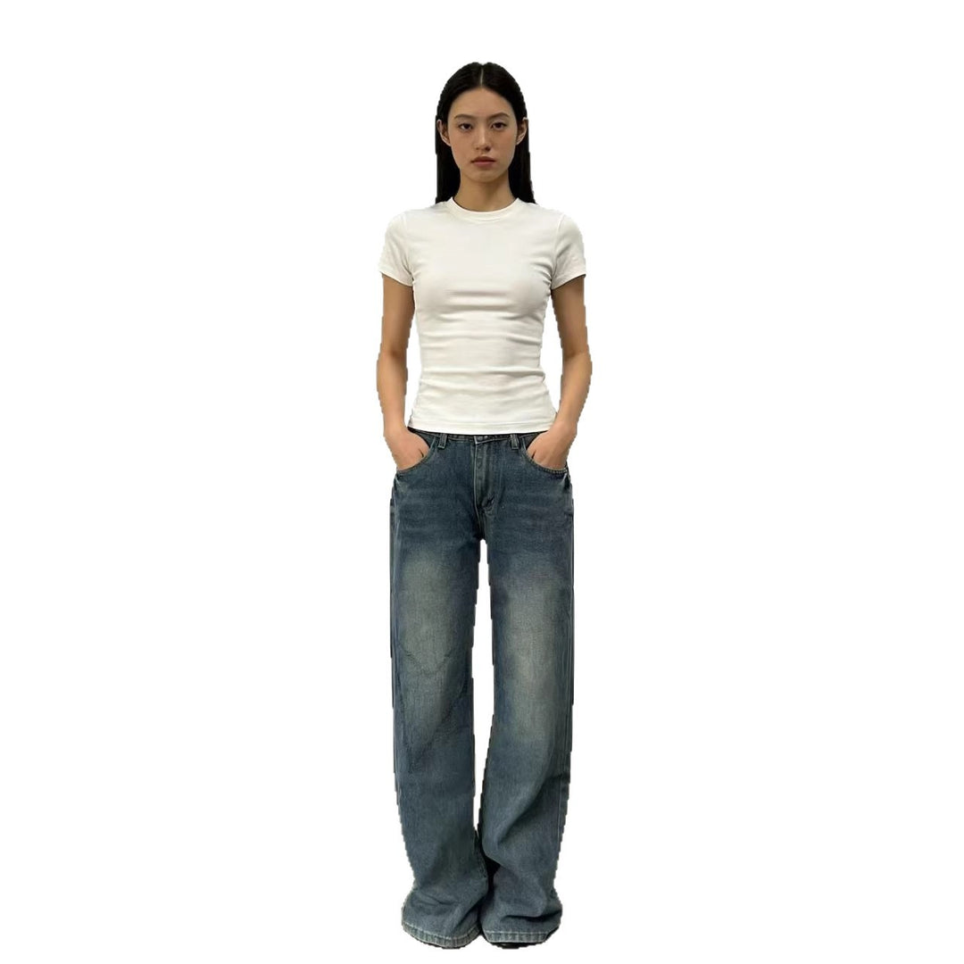 Damen weite High-Waist Jeans mit lässigem Schnitt und individuellen Waschungen Lisslune