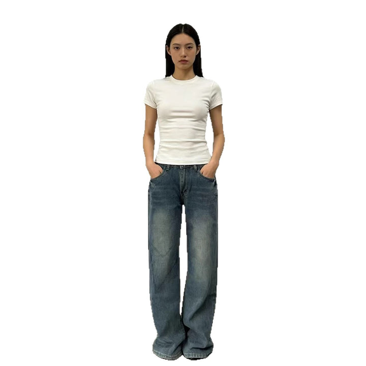 Damen weite High-Waist Jeans mit lässigem Schnitt und individuellen Waschungen Lisslune