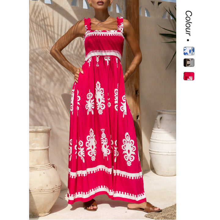 Ladies max dress with elastic top and detailed pattern Lune London