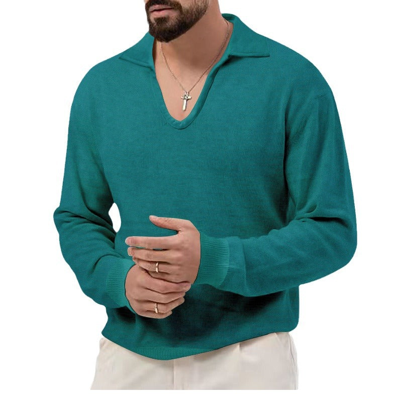 Men's elegant sweater with deep V-neck and textured material Lisslune