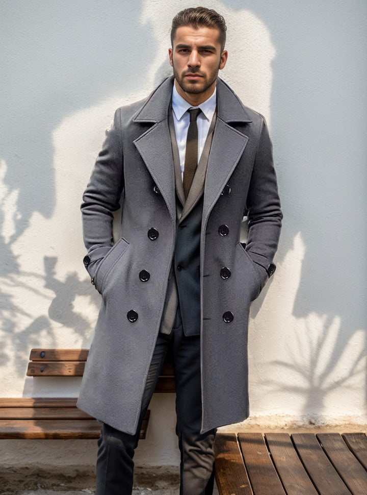 Men's elegant wool trench coat with double button placket Lisslune