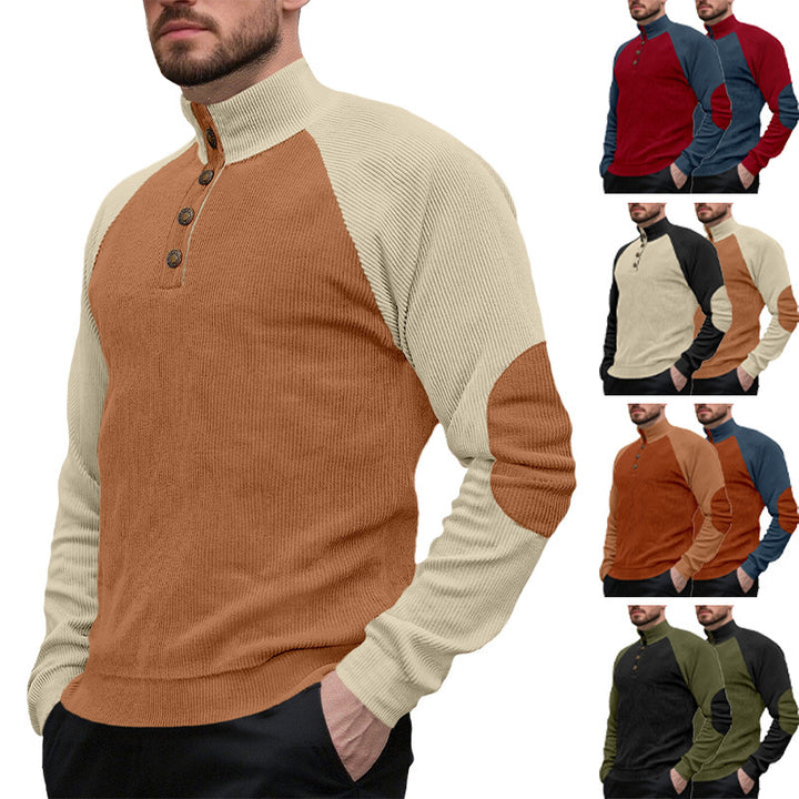 Men's knitted sweater with modern stand-up collar and button placket Lisslune