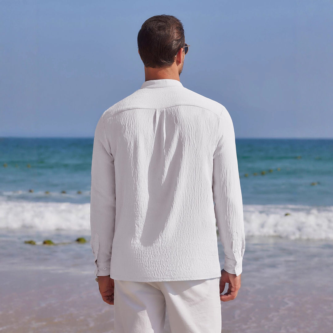 Men's linen shirt with modern V-neck and comfortable fit Lisslune