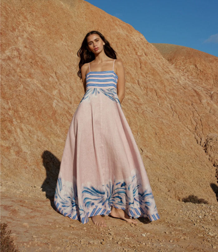 Ladies maxi dress with subtle gradient and floral pattern Lune London