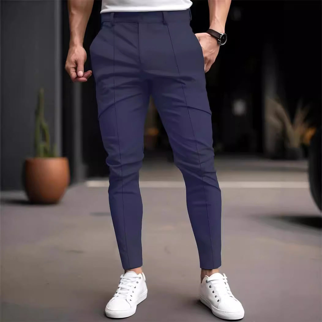 Men's stylish slim-fit chinos with elastic waistband and versatile pockets Lisslune
