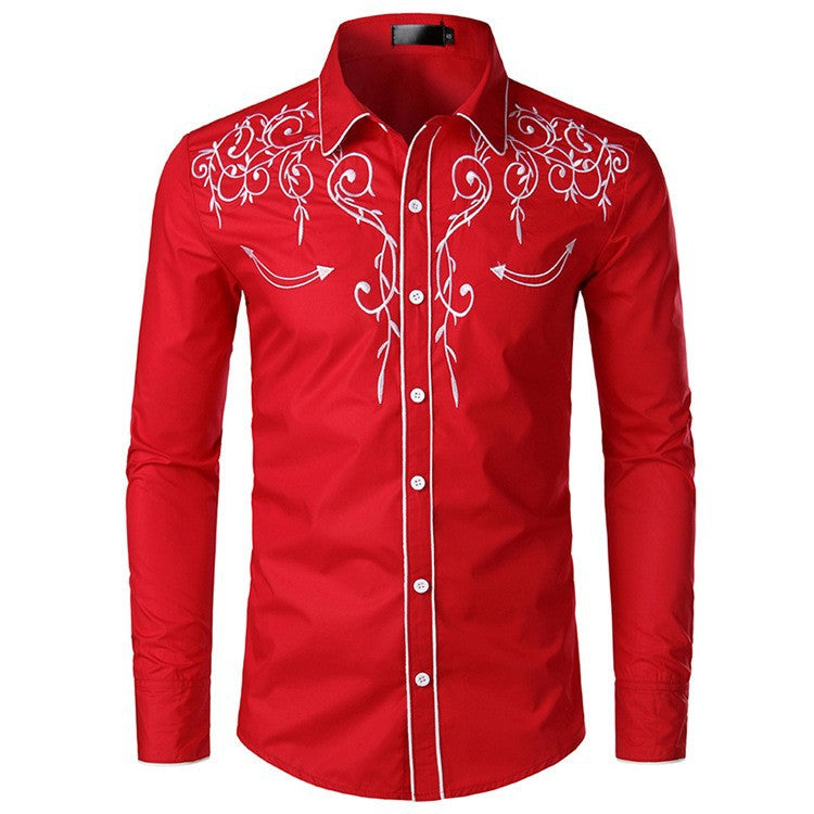 Men's Long Sleeve Shirt with Elegant Embroideries and Modern Cut Lisslune