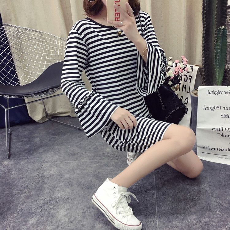 Women's striped mini dress with voluminous sleeves Lisslune