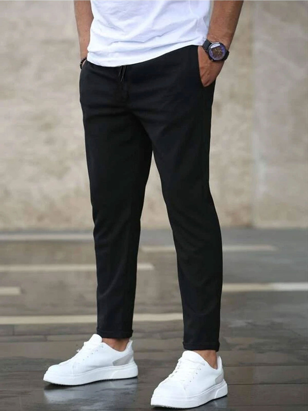 Men's Casual Chino Pants with Elastic Waistband Lisslune