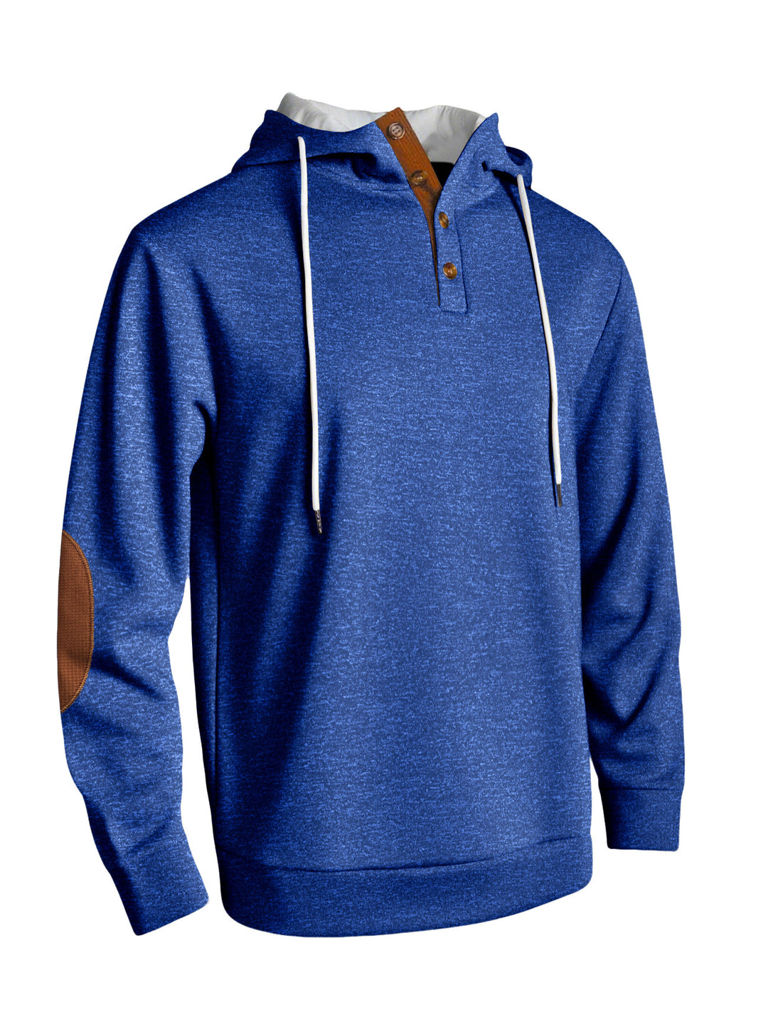 Men's hooded sweatshirt with modern button placket design and reinforced elbow patches Lisslune
