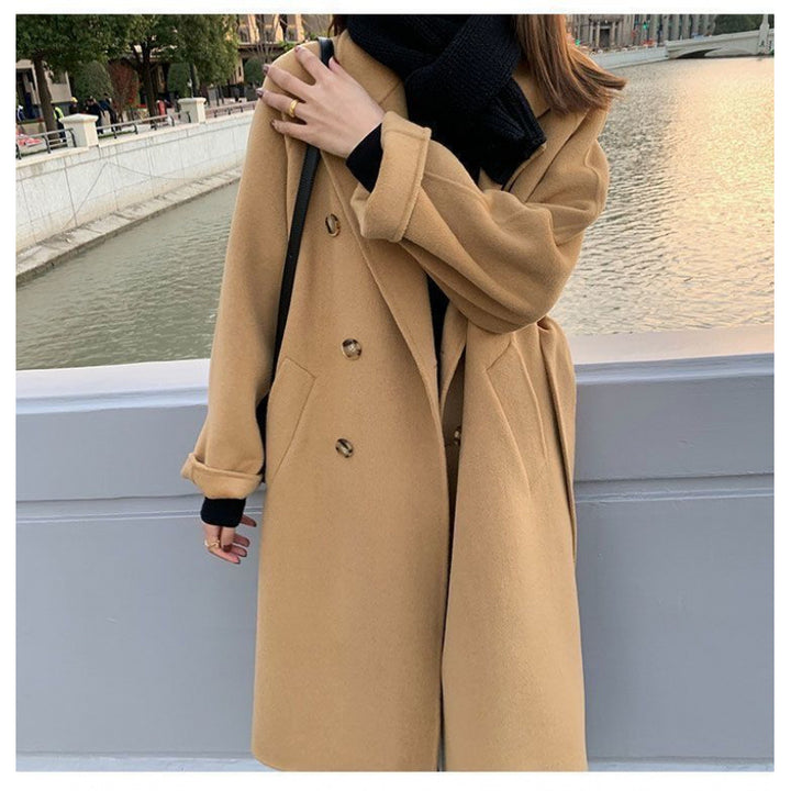 Women elegant winter coat with double button placket and generous pockets Lisslune