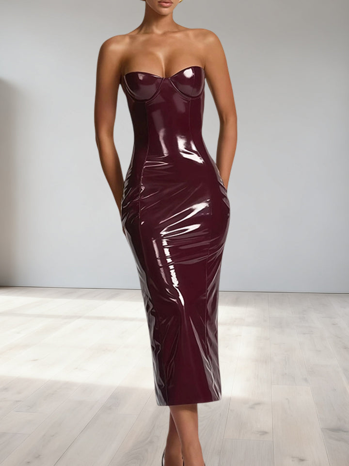 Women's bodycon dress with strapless design and glossy surface Lisslune