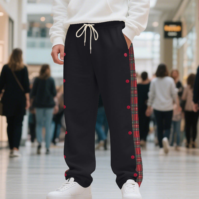 Men's leisure pants with full button press closure and checkered side inserts Lisslune