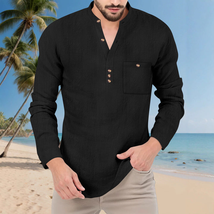 Men's Long Sleeve Shirt with Button Placket and Practical Chest Pocket Lisslune