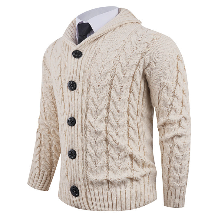 Men's cardigan with cable pattern and stylish shawl collar Lisslune