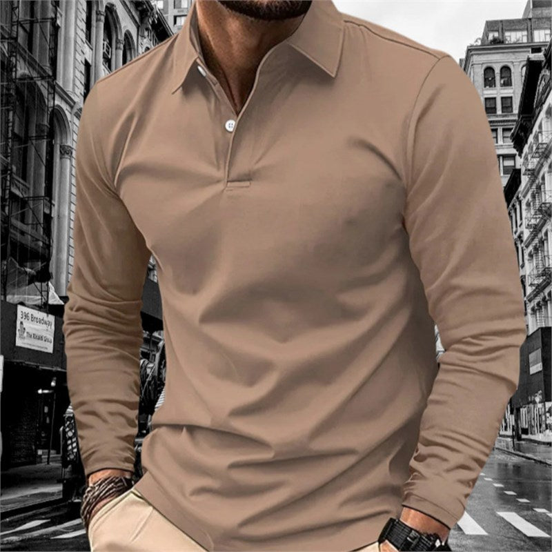 Men's Long Sleeve Polo Shirt with Modern Collar and High Quality Cotton Lisslune