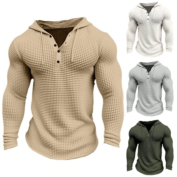 Men's casual waffle texture hoodie with button placket Lisslune