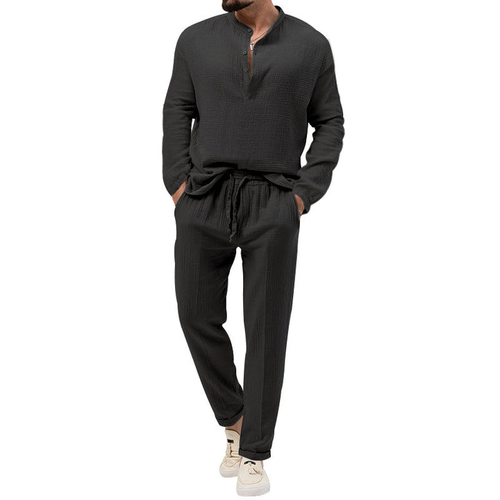 Men's leisure set made of breathable material with button placket and elastic waistband Lisslune