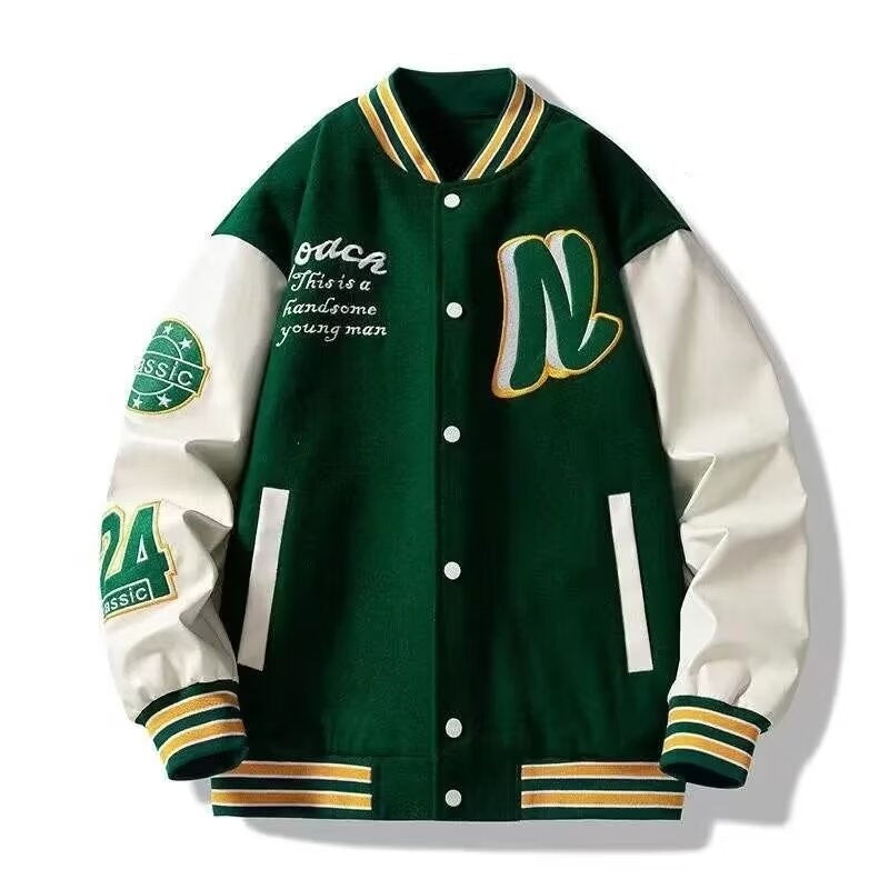 Men's College Jacket with Embroidered Emblems Lisslune