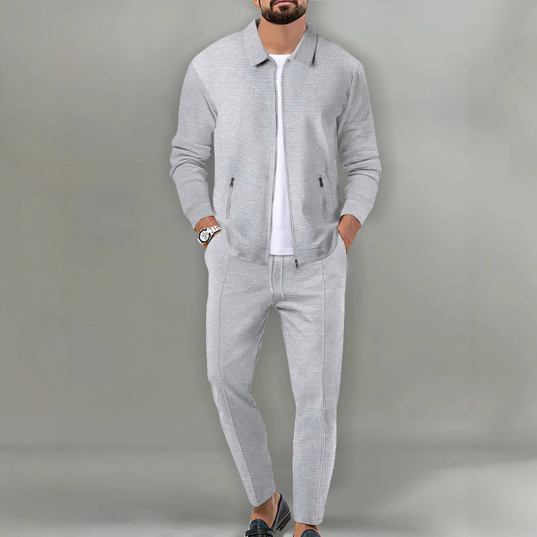 Men's sporty suit set with fashionable zipper and elastic waistband Lisslune