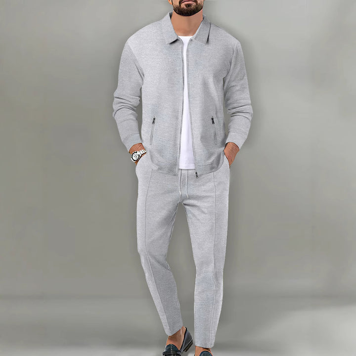 Men's sporty suit set with fashionable zipper and elastic waistband Lisslune