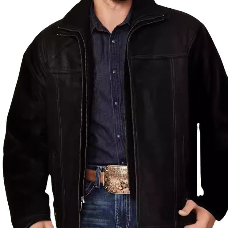 Men's high-quality leather jacket with modern details and practical pockets Lisslune