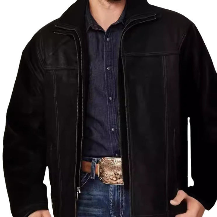 Men's high-quality leather jacket with modern details and practical pockets Lisslune