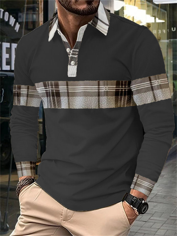 Men's long-sleeve shirt with modern check design and elegant details Lisslune