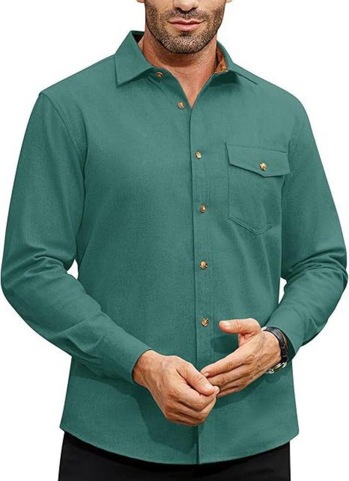 Men's long-sleeve shirt with high-quality flannel and practical breast pocket Lisslune