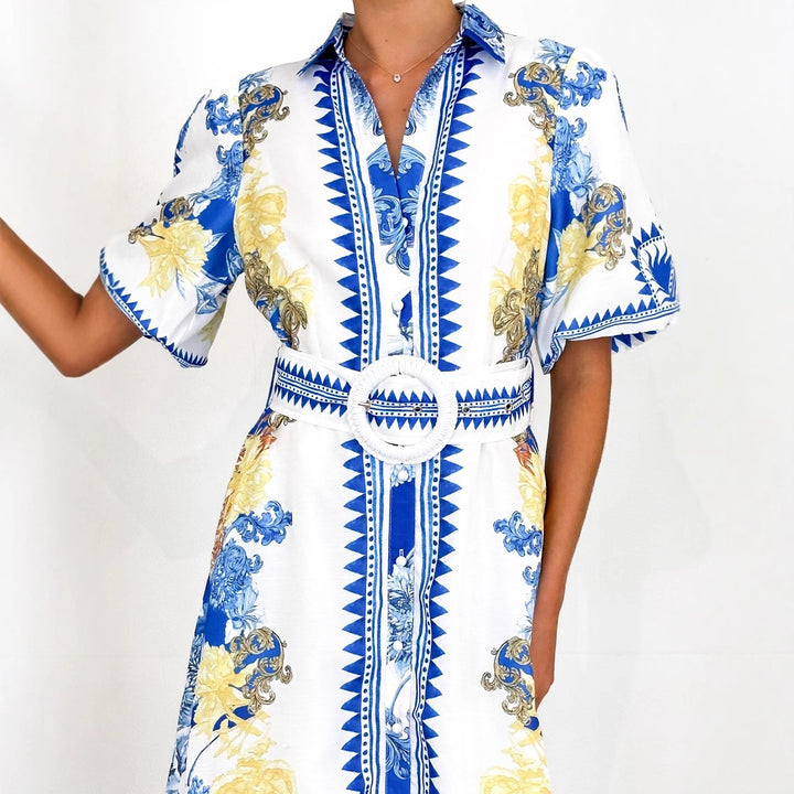 Ladies Elegant Maxi Dress with Floral Design and Slit Hem Lisslune