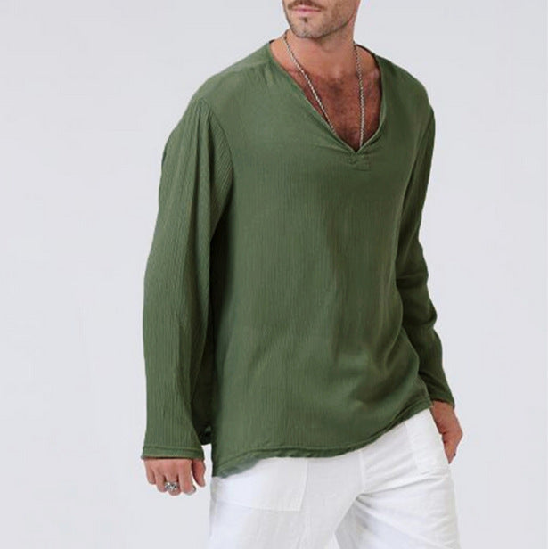 Men's long sleeve shirt with V-neck and casual fit Lisslune