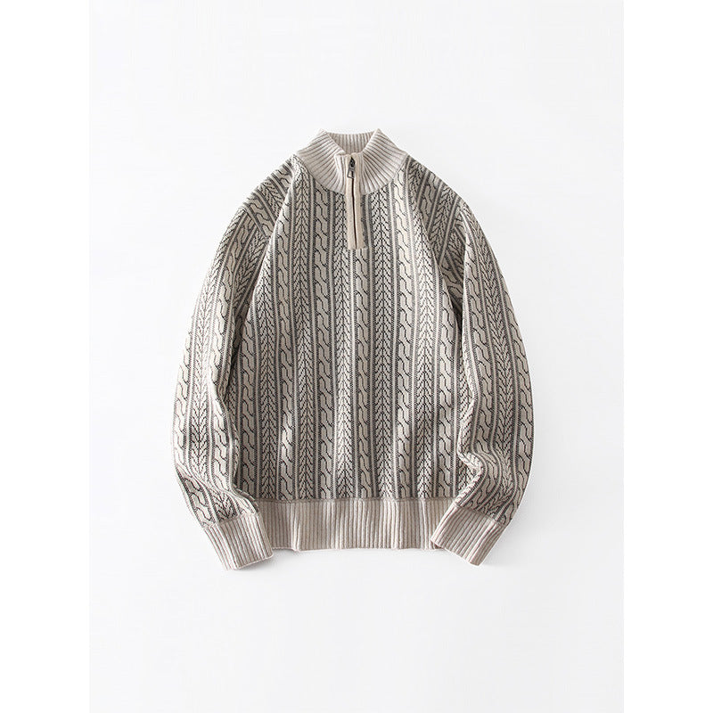 Men's Knit Pullover with Modern Zipper and Graphic Pattern Lisslune