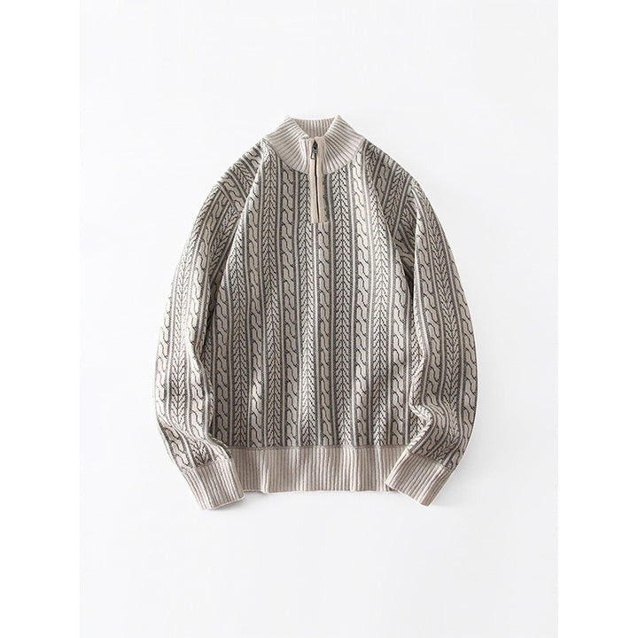 Men's Knit Pullover with Modern Zipper and Graphic Pattern Lisslune