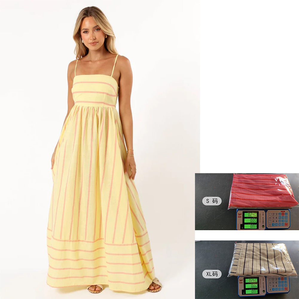 Women’s maxi dress with narrow spaghetti straps and elegant horizontal stripes Lune London