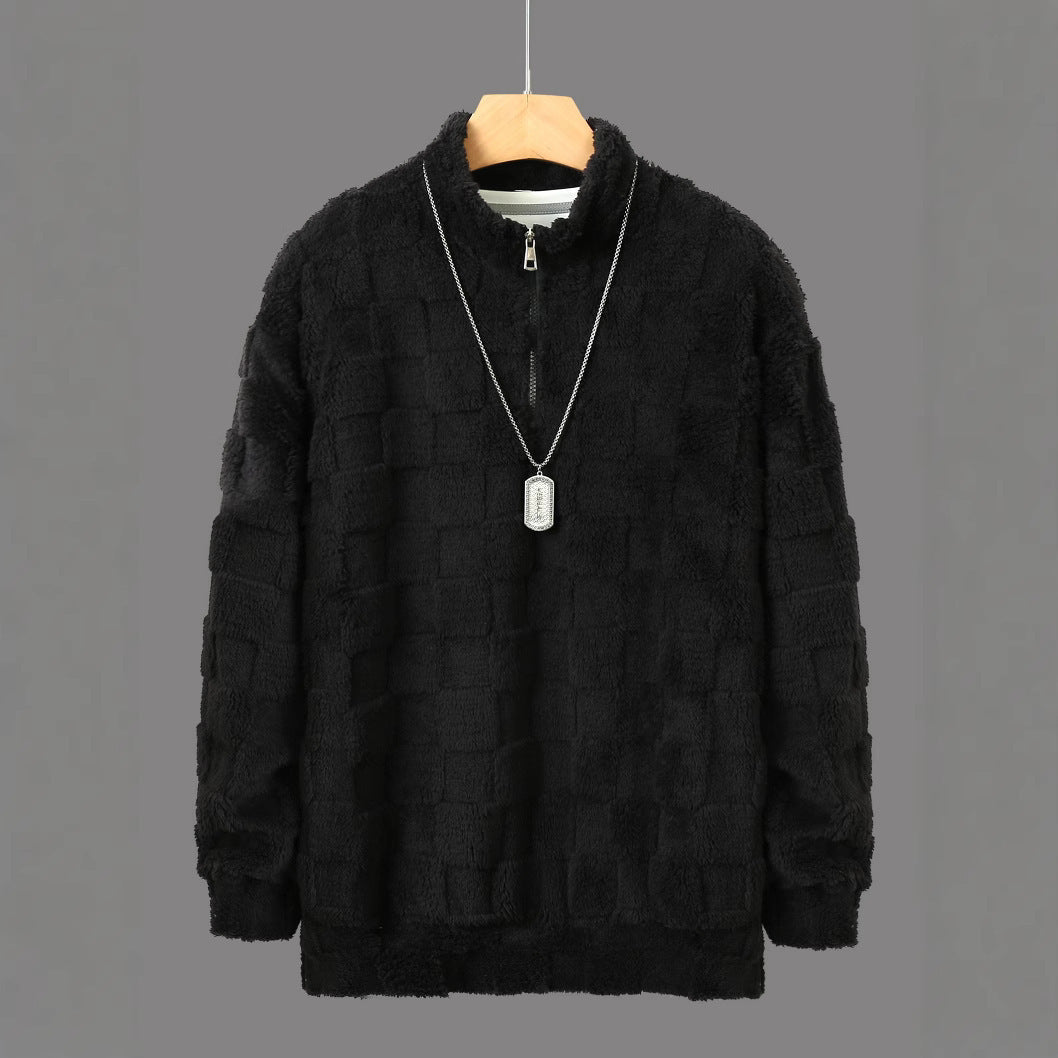 Men's fleece pullover with textured surface and high collar Lisslune
