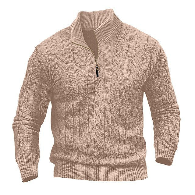 Men's elegant knit sweater with stand-up collar and half zipper Lisslune
