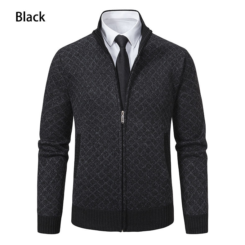 Men's zip-up cardigan with modern diamond pattern Lisslune
