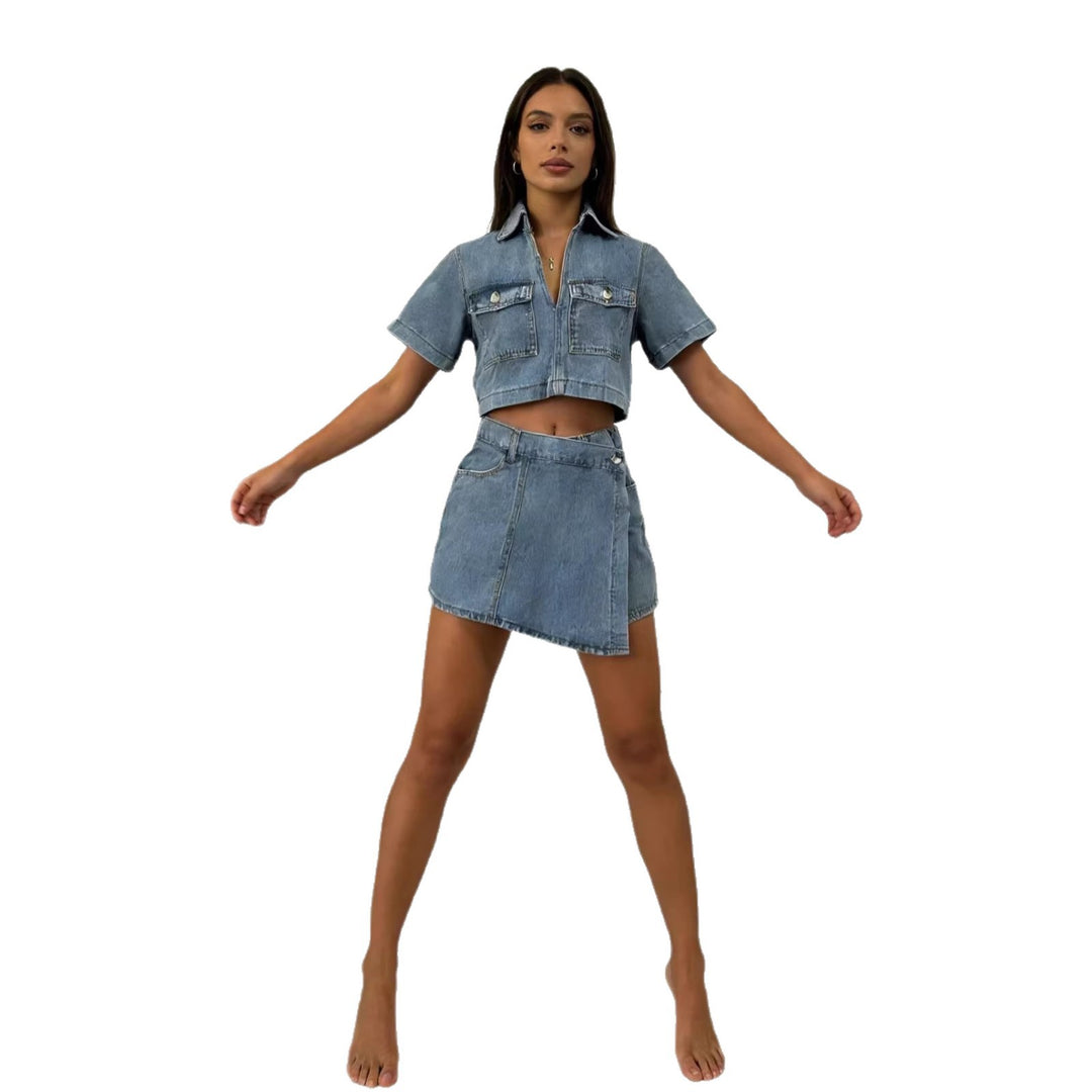 Women's Crop Top and Mini Skirt Set in Casual Style Lisslune