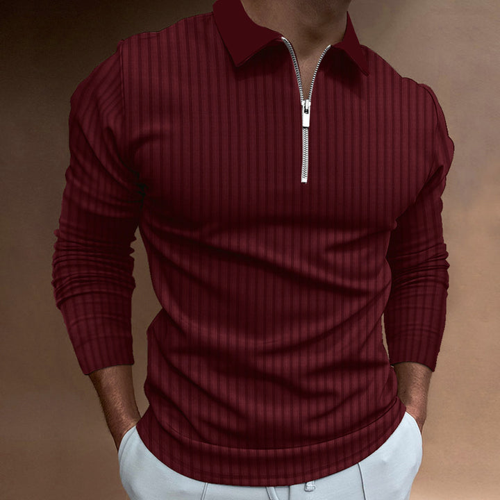 Men's long sleeve polo shirt with zipper and elegant stitching Lisslune
