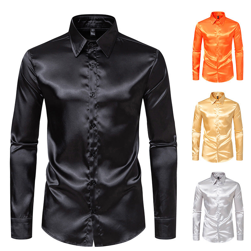 Men's Elegant Satin Shirt with Modern Collar and Fine Texture Lisslune