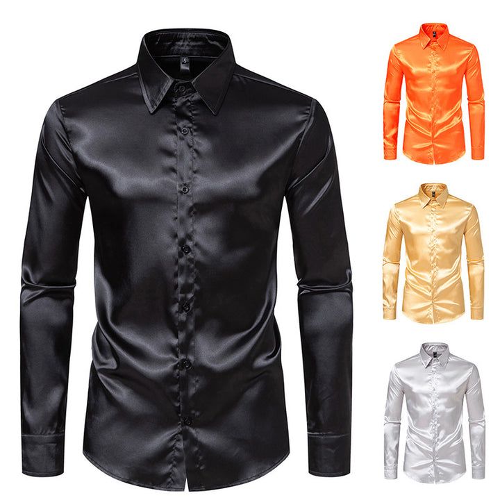 Men's Elegant Satin Shirt with Modern Collar and Fine Texture Lisslune