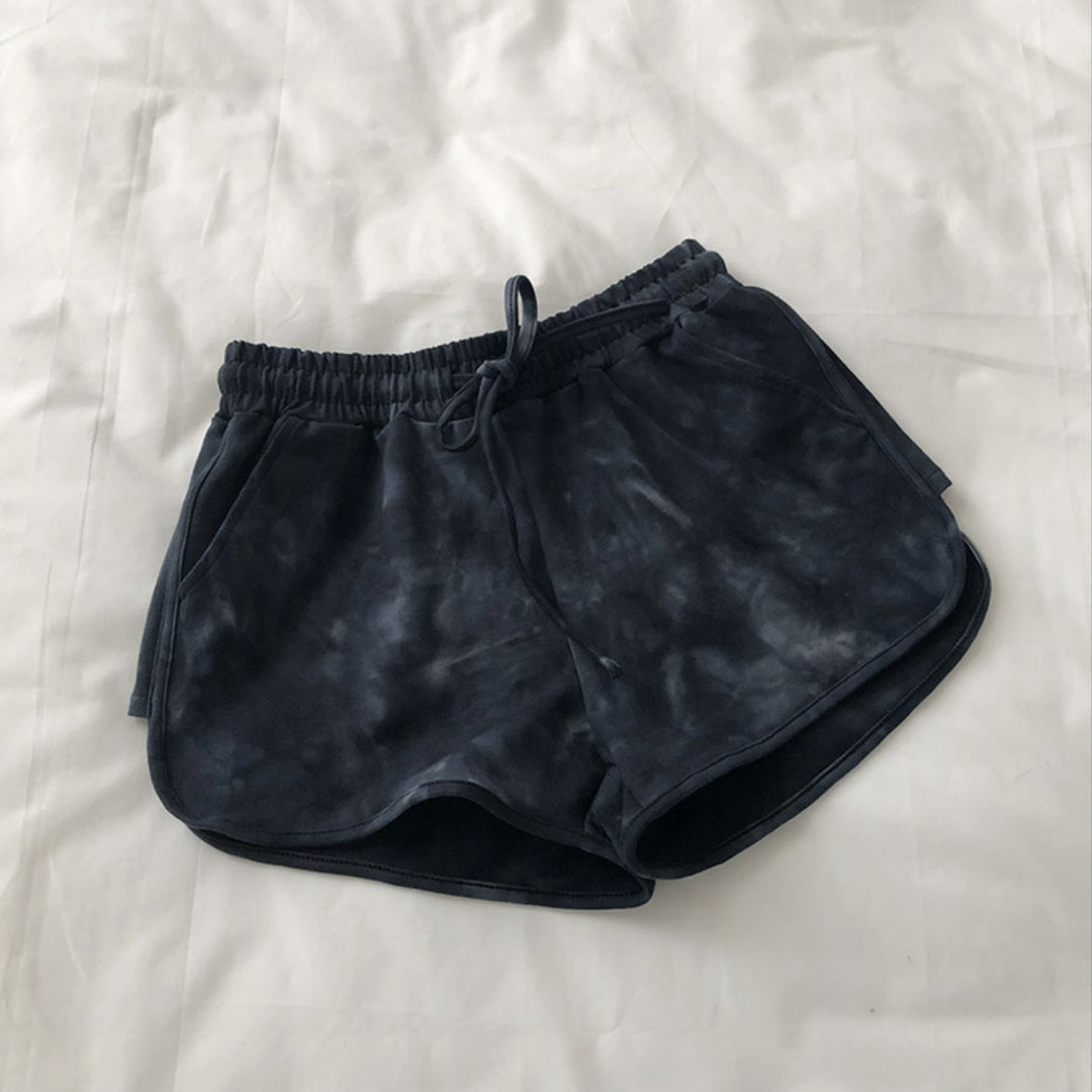 Women’s casual sweat shorts with trendy tie-dye design and practical side pockets
