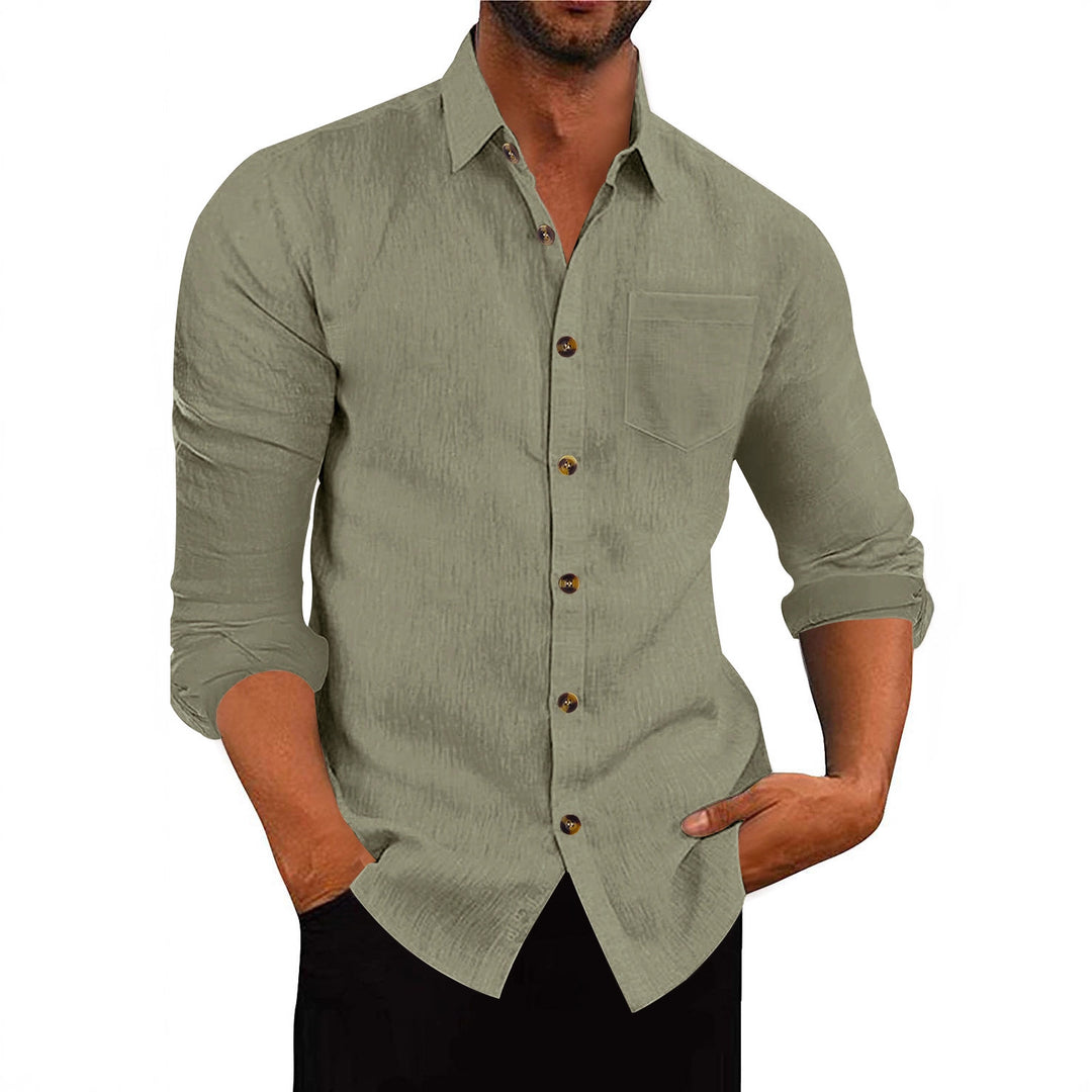 Men's elegant long-sleeve shirt made of structured cotton with practical chest pocket Lisslune