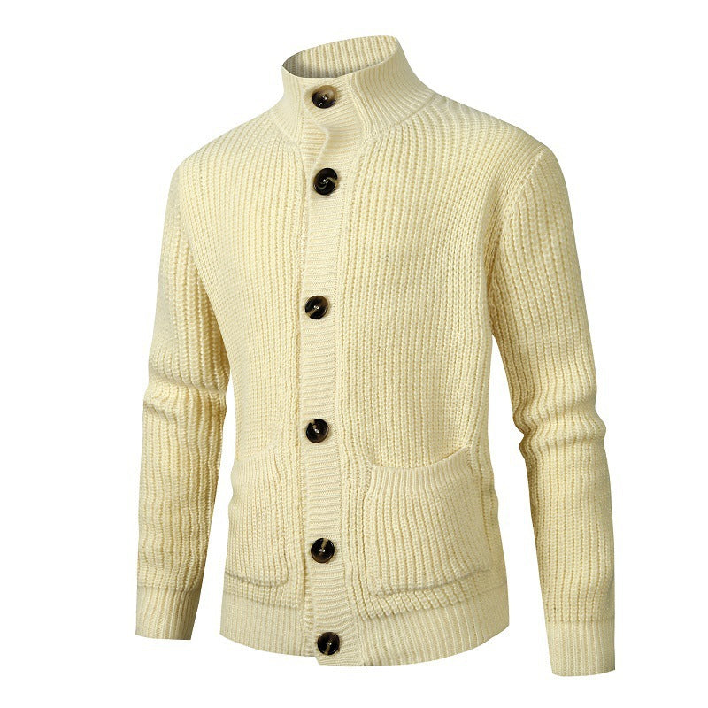 Men's fashionable knitted cardigan with high collar and button details Lisslune
