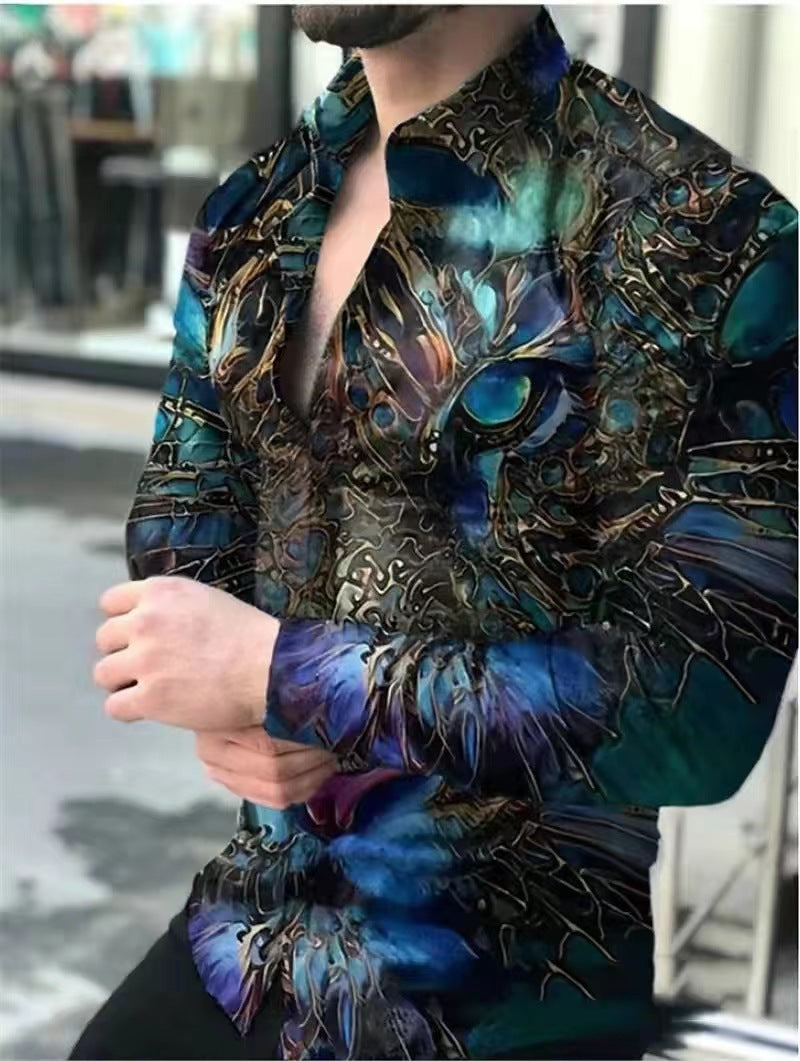 Men's long-sleeve shirt with extravagant motifs and fashionable fit Lisslune