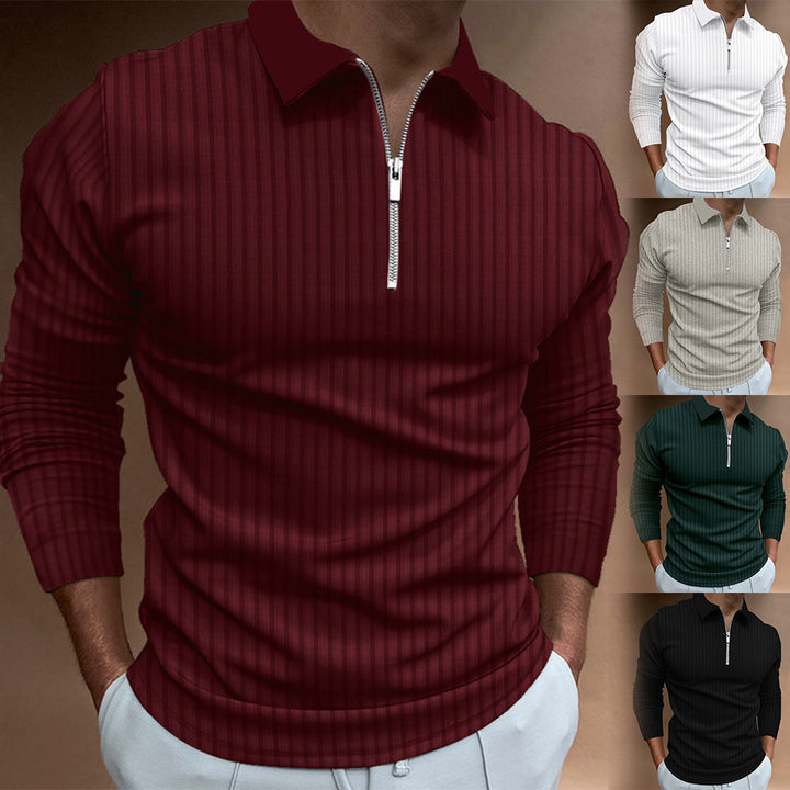 Men's long sleeve polo shirt with zipper and elegant stitching Lisslune