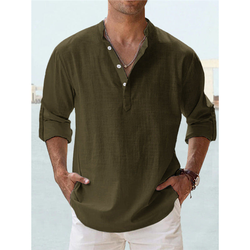 Men's Long Sleeve Henley Shirt with Casual Button Closure and High Quality Cotton Lisslune