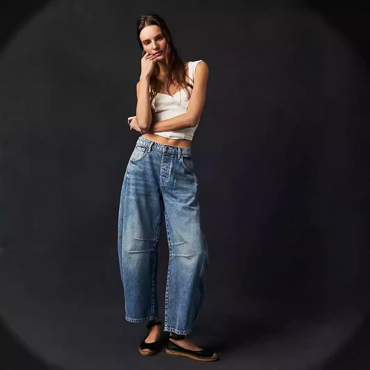 Damen Weite Denim-Hose mit hohem Bund und lässigen Details Lisslune