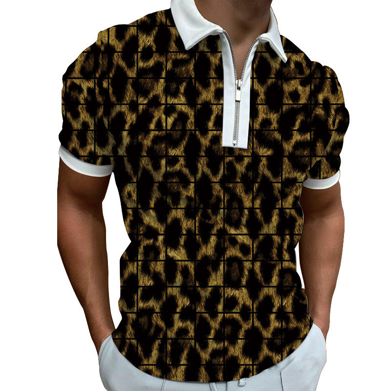 Men's polo shirt with modern graphic pattern and zipper Lisslune