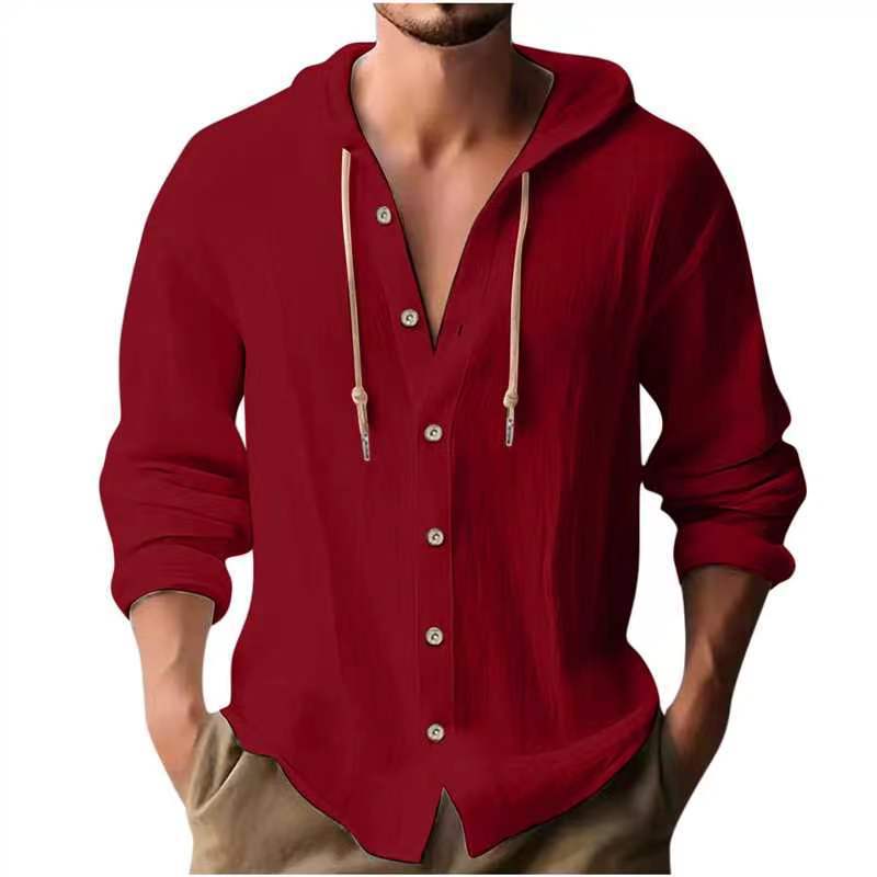 Men's casual hoodie blouse with button placket and side drawstring Lisslune