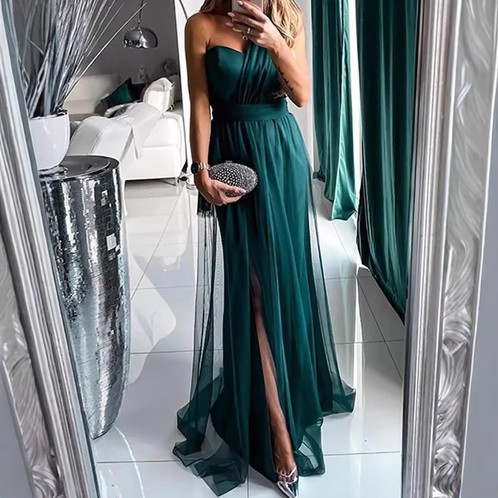 Ladies Elegant Evening Dress with Off-the-Shoulder Cut and High Slit Lisslune